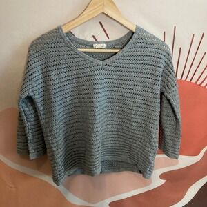 Garnet Hill Knit Linen Organic Cotton Sweater Women's Small Gray V Neck Cropped